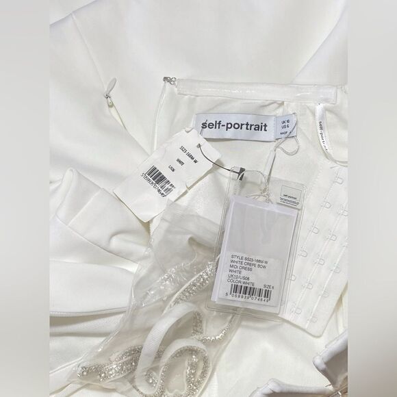 Self-Portrait Bow-Embellished Off-The-Shoulder Dress size 6 - Picture 11 of 12